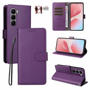 For Infinix Hot 60 Pro+ 4G Litchi Texture RFID Blocking 3-Card Wallet Leather Phone Case(Purple)