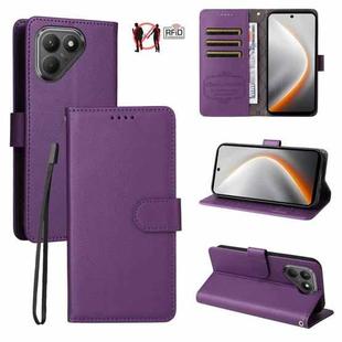 For Tecno Pova 7 4G Litchi Texture RFID Blocking 3-Card Wallet Leather Phone Case(Purple)