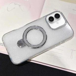 For iPhone 16 Gradient Glitter Diamonds MagSafe Phone Case(White)