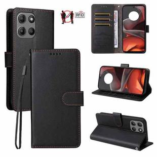 For Motorola Moto G15 / G15 Power Litchi Texture RFID Blocking 3-Card Wallet Leather Phone Case(Black)