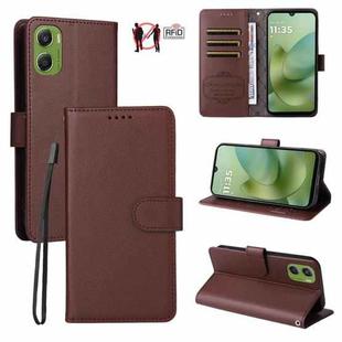 For Motorola Moto G06 4G Litchi Texture RFID Blocking 3-Card Wallet Leather Phone Case(Brown)
