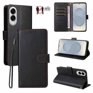 For Samsung Galaxy S25 Edge 5G Litchi Texture RFID Blocking 3-Card Wallet Leather Phone Case(Black)