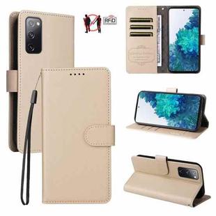 For Samsung Galaxy S20 FE Litchi Texture RFID Blocking 3-Card Wallet Leather Phone Case(Beige)