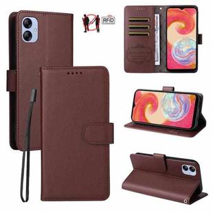 For Samsung Galaxy A04e 4G / F04 Litchi Texture RFID Blocking 3-Card Wallet Leather Phone Case(Brown)