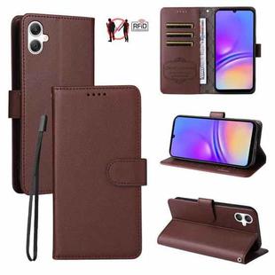 For Samsung Galaxy A07 4G / 5G Litchi Texture RFID Blocking 3-Card Wallet Leather Phone Case(Brown)