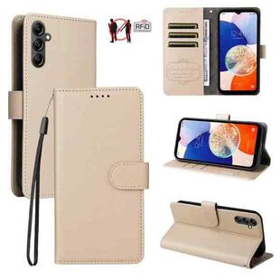 For Samsung Galaxy A14 4G / 5G Litchi Texture RFID Blocking 3-Card Wallet Leather Phone Case(Beige)