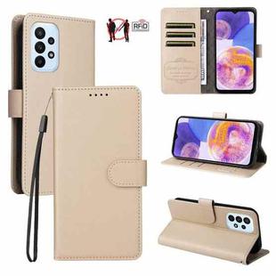For Samsung Galaxy A23 4G / 5G / F23 Litchi Texture RFID Blocking 3-Card Wallet Leather Phone Case(Beige)