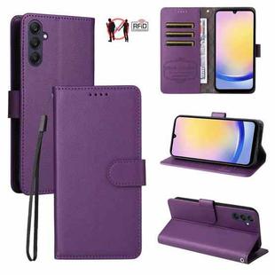 For Samsung Galaxy A25 5G Global Litchi Texture RFID Blocking 3-Card Wallet Leather Phone Case(Purple)