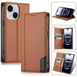 For iPhone 15 Plus / 14 Plus N.BEKUS P3 RFID Stitching Magnetic Flip Leather Phone Case(Brown)