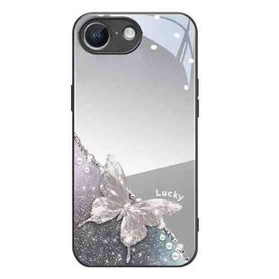 For iPhone 16e Metallic Mirror Finish Butterfly Pattern Phone Case(Black)