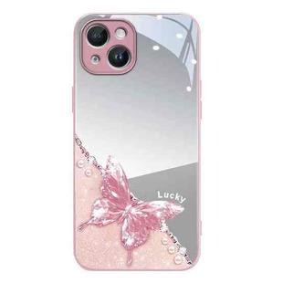 For iPhone 15 Metallic Mirror Finish Butterfly Pattern Phone Case(Pink)