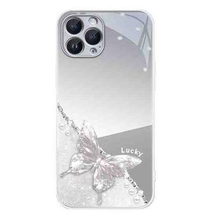 For iPhone 15 Pro Max Metallic Mirror Finish Butterfly Pattern Phone Case(Silver)