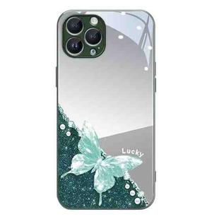 For iPhone 14 Pro Max Metallic Mirror Finish Butterfly Pattern Phone Case(Green)