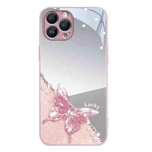 For iPhone 12 Pro Metallic Mirror Finish Butterfly Pattern Phone Case(Pink)