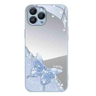 For iPhone 11 Pro Metallic Mirror Finish Butterfly Pattern Phone Case(Blue)
