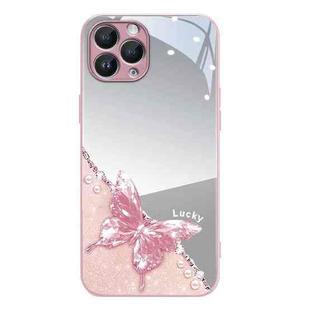 For iPhone 11 Pro Metallic Mirror Finish Butterfly Pattern Phone Case(Pink)