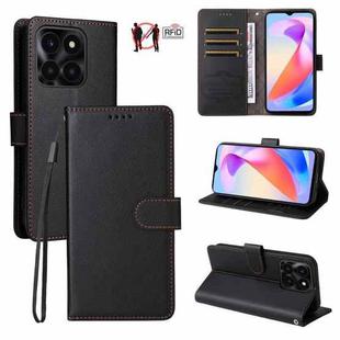For Honor X6b 4G / X6a / X5b Litchi Texture RFID Blocking 3-Card Wallet Leather Phone Case(Black)