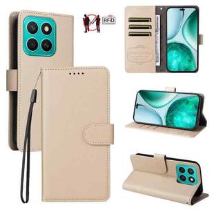For Honor X8c Litchi Texture RFID Blocking 3-Card Wallet Leather Phone Case(Beige)