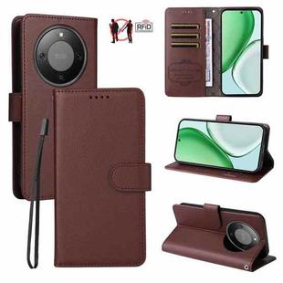 For Honor X70 5G Litchi Texture RFID Blocking 3-Card Wallet Leather Phone Case(Brown)