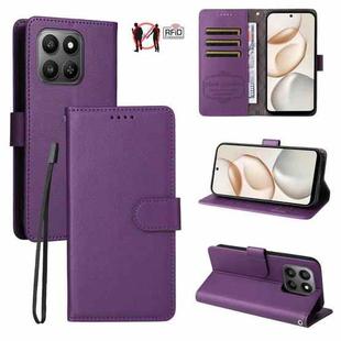 For Honor 400 Smart 5G / X7d 4G Litchi Texture RFID Blocking 3-Card Wallet Leather Phone Case(Purple)