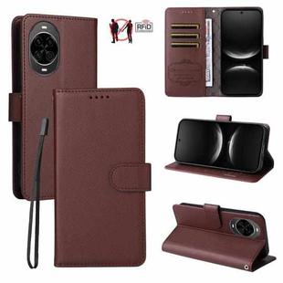 For Huawei nova 14 Litchi Texture RFID Blocking 3-Card Wallet Leather Phone Case(Brown)