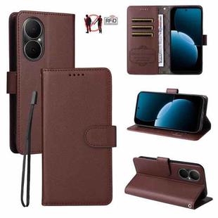 For Huawei Enjoy 80 4G Litchi Texture RFID Blocking 3-Card Wallet Leather Phone Case(Brown)