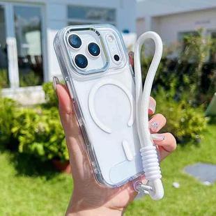 For iPhone 17 Pro Max MagSafe Magnetic Clear Phone Case with Wrist Strap(White)