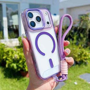 For iPhone 17 Pro Max MagSafe Magnetic Clear Phone Case with Wrist Strap(Purple)