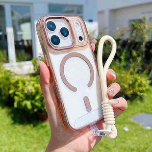 For iPhone 17 Pro Max MagSafe Magnetic Clear Phone Case with Wrist Strap(Gold)