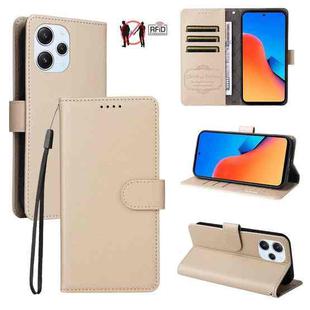 For Redmi 12 4G / 5G / Note 12R Litchi Texture RFID Blocking 3-Card Wallet Leather Phone Case(Beige)