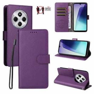 For Redmi 14C 4G / 5G / 14R / Poco M7 Litchi Texture RFID Blocking 3-Card Wallet Leather Phone Case(Purple)