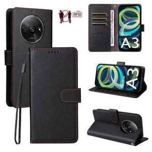 For Redmi A3 4G Global / A3X Litchi Texture RFID Blocking 3-Card Wallet Leather Phone Case(Black)