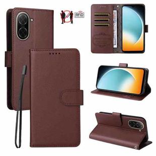 For Redmi A5 4G Global 171.7mm Litchi Texture RFID Blocking 3-Card Wallet Leather Phone Case(Brown)