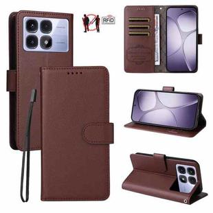 For Redmi K70 Ultra Litchi Texture RFID Blocking 3-Card Wallet Leather Phone Case(Brown)