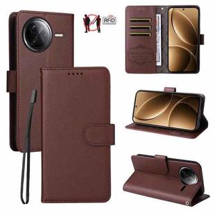 For Redmi K80 Pro / Poco F7 Ultra Litchi Texture RFID Blocking 3-Card Wallet Leather Phone Case(Brown)