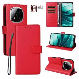 For Redmi Note 14 Pro 5G / 14 Pro+ 5G Litchi Texture RFID Blocking 3-Card Wallet Leather Phone Case(Red)