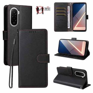 For Xiaomi Poco M7 4G 169mm Litchi Texture RFID Blocking 3-Card Wallet Leather Phone Case(Black)
