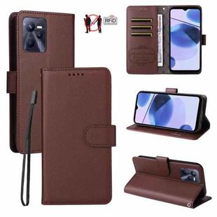 For Realme C35 / Narzo 50A Prime Litchi Texture RFID Blocking 3-Card Wallet Leather Phone Case(Brown)
