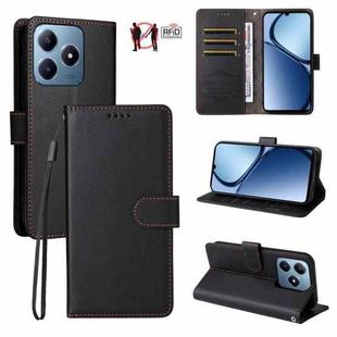 For Realme C63 4G / C61 / Note 60 Litchi Texture RFID Blocking 3-Card Wallet Leather Phone Case(Black)