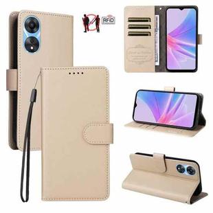 For OPPO A58 5G / A58x / A78 5G / A1x / A2x Litchi Texture RFID Blocking 3-Card Wallet Leather Phone Case(Beige)