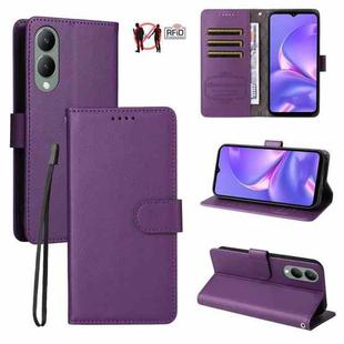 For vivo Y17s / Y28 5G / Y36 5G / Y36i / Y33T Litchi Texture RFID Blocking 3-Card Wallet Leather Phone Case(Purple)