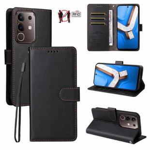 For vivo Y29 4G / T4x / Y300t Litchi Texture RFID Blocking 3-Card Wallet Leather Phone Case(Black)