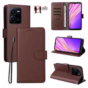 For vivo Y35 4G 2022 / Y22 / Y22s Litchi Texture RFID Blocking 3-Card Wallet Leather Phone Case(Brown)