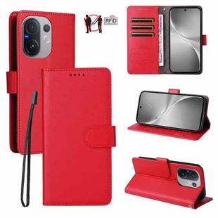 For vivo V60 5G Global Litchi Texture RFID Blocking 3-Card Wallet Leather Phone Case(Red)