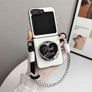 For Samsung Galaxy Z Flip7 FE / Flip6 Side Buckle MagSafe Leather Texture Phone Case with Strap / Holder(White)