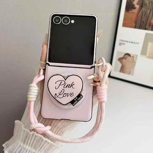 For Samsung Galaxy Z Flip3 5G Side Buckle MagSafe Leather Texture Phone Case with Strap / Holder(Pink)