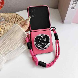 For Honor Magic V Flip Side Buckle MagSafe Leather Texture Phone Case with Strap / Holder(Rose Red)