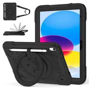 For iPad 2025 / 2022 Space Planet Ring Holder Silicone Hydric PC Tablet Case with Shoulder Strap(Black)