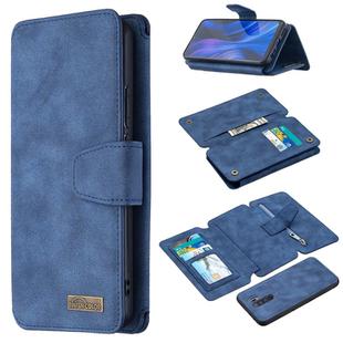 For Xiaomi Redmi 9 Detachable Frosted Magnetic Horizontal Flip Leather Case with Card Slots & Holder & Zipper Wallet & Photo Frame(Blue)