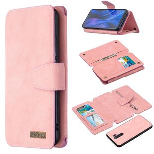For Xiaomi Redmi 9 Detachable Frosted Magnetic Horizontal Flip Leather Case with Card Slots & Holder & Zipper Wallet & Photo Frame(Pink)